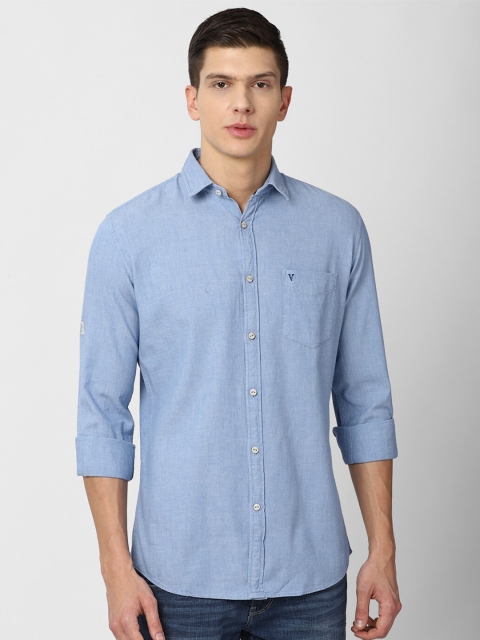 

VAN HEUSEN DENIM LABS Men Blue Solid Slim Fit Cotton Casual Shirt