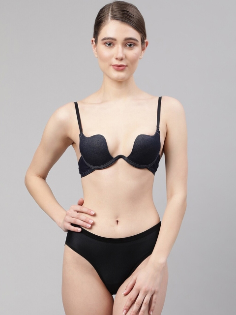 

PrettyCat Women Navy Blue Lightly Padded Plunge Push-Up Lingerie Set PC-SET-UBRA-DNM-30A