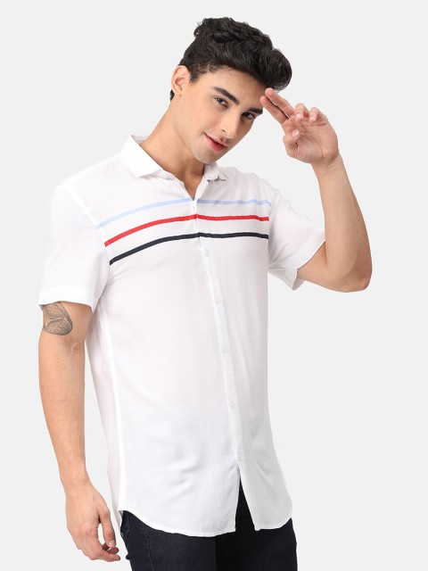 

Snitch Men White Slim Fit Horizontal Stripes Striped Casual Shirt