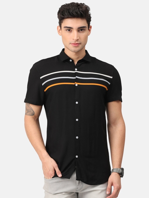

Snitch Men Black Slim Fit Striped Casual Shirt