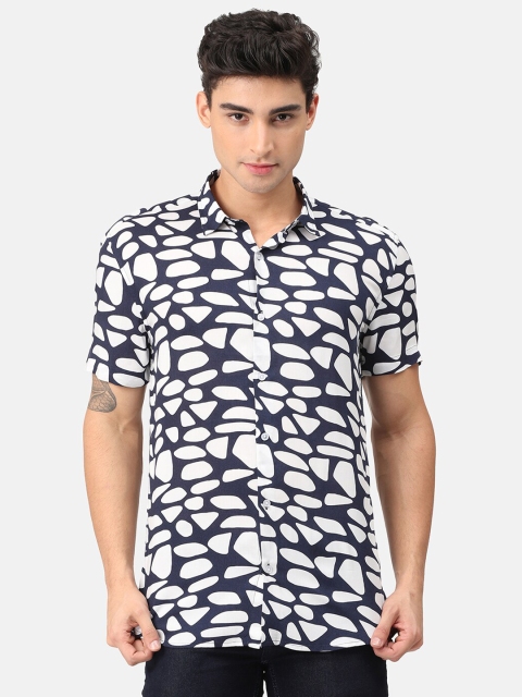 

Snitch Men Navy Blue & White Slim Fit Printed Casual Shirt