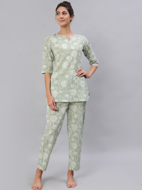 

AASI - HOUSE OF NAYO Women Green & White Printed Night suit ABK3222