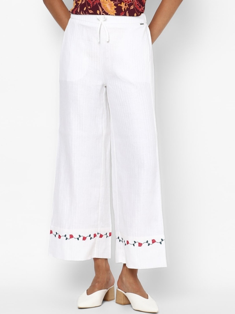 

Allen Solly Woman Women White Printed Slim Fit Linen Trousers