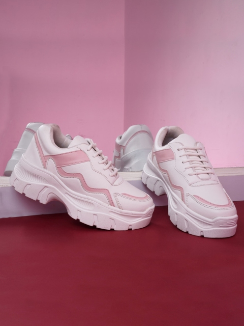 

VENDOZ Women White & Pink Colourblocked Sneakers With Lightweight Technology