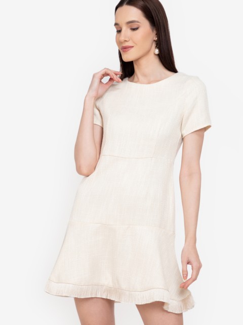 

ZALORA WORK White & Maroon Polka Dots Printed A-Line Dress