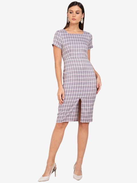 

ZALORA WORK Beige & Black Checked Sheath Dress