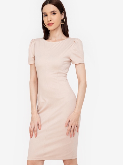 

ZALORA WORK Beige High Neck Bodycon Dress