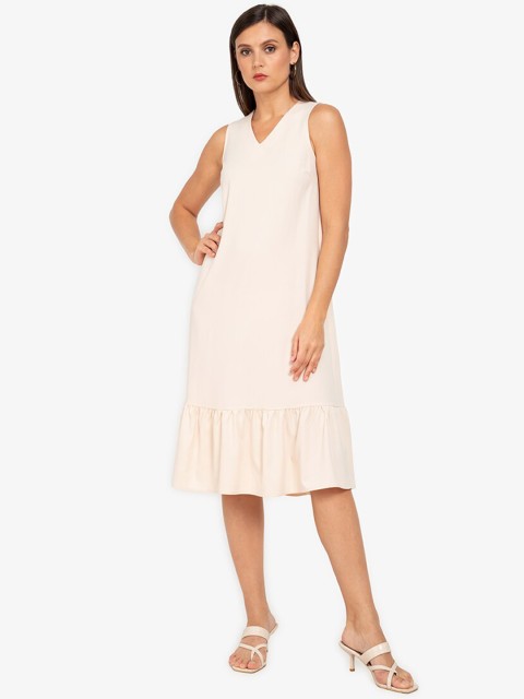 

ZALORA WORK Beige A-Line Cotton Midi Dress