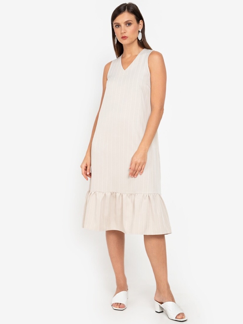 

ZALORA WORK Off-White Striped A-Line Midi Dress