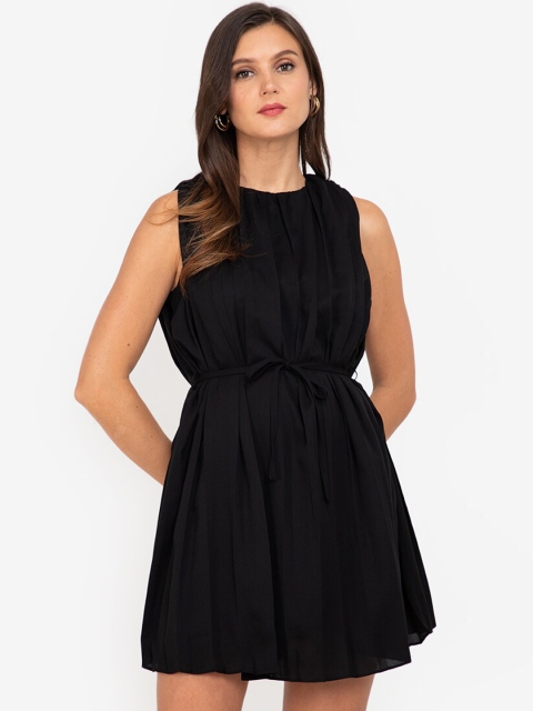 

ZALORA WORK Black Pleated A-Line Mini Dress