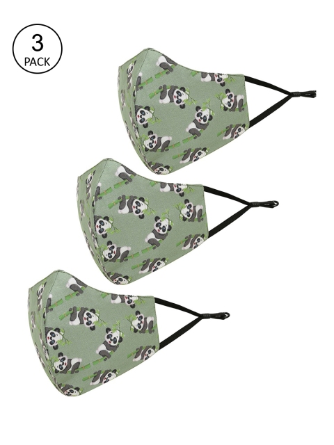 

Tossido Kids Pack Of 3 Printed 3-Ply Reusable Pure Cotton Cloth Masks, Green