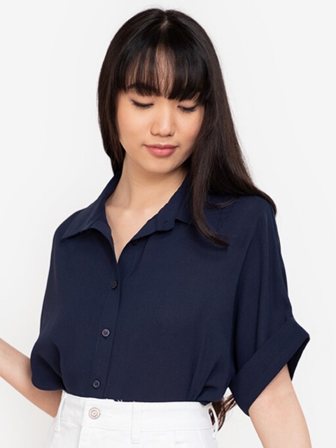 

ZALORA BASICS Women Navy Blue Boxy Casual Shirt