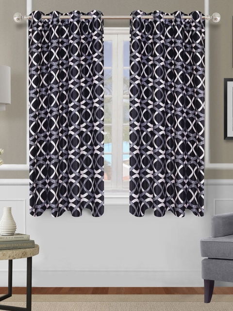 

ROMEE Pack Of 2 Blue Printed Room Darkening Window Curtains