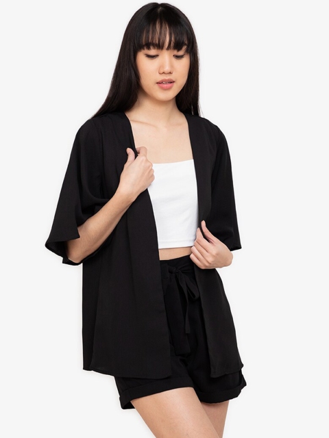 

ZALORA BASICS Women Black Kimono Sleeves Open Front Jacket