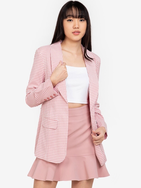 

ZALORA BASICS Women Multicoloured Checked Open Front Regular Fit Blazer, Multi