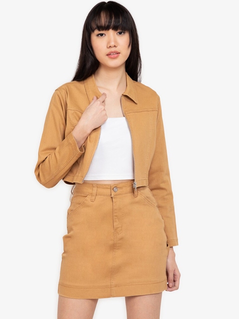 

ZALORA BASICS Women Brown Windcheater Crop Denim Jacket