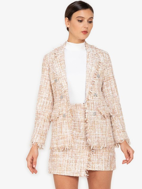 

ZALORA OCCASION Women Beige Woven Design Single Breasted Blazer