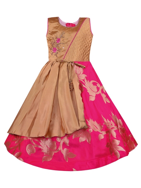 

Wish Karo Pink Floral Satin Ethnic Maxi Dress