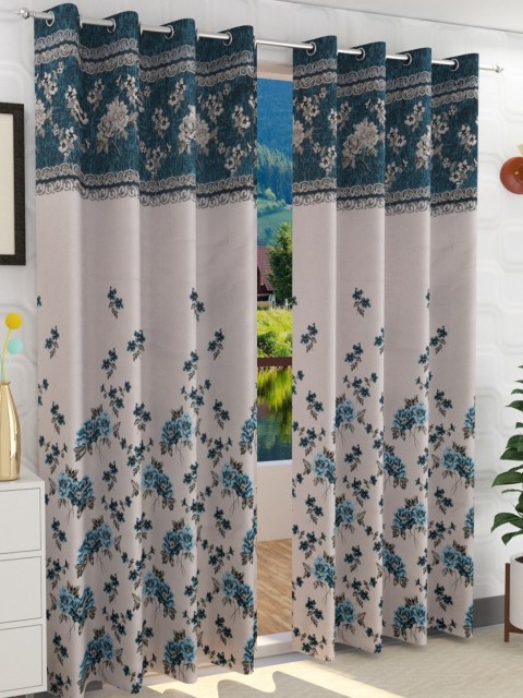 

Fresh From Loom Turquoise Blue Floral Room Darkening Long Door Curtain