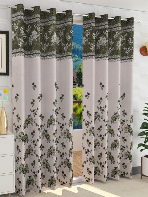 

Fresh From Loom Green & White Floral Room Darkening Long Door Curtain
