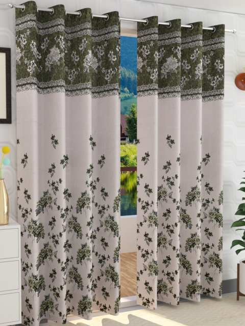 

Fresh From Loom Olive Green & Cream-Coloured Floral Room Darkening Door Curtain
