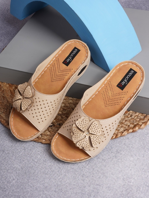 

VAYONAA Women Tan Perforation PU Comfort Sandals with Bows
