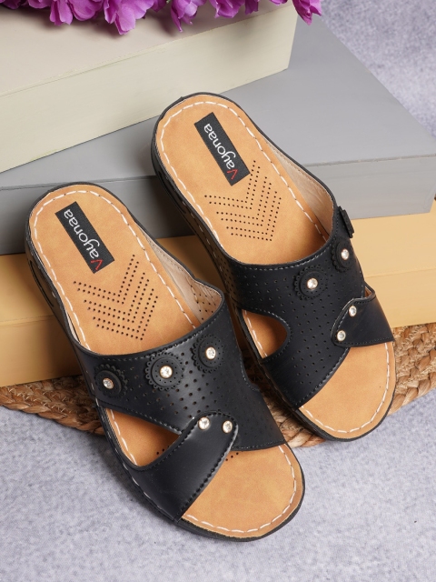 

VAYONAA Black Embellished PU Block Sandals