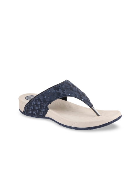 

WELCOME Women Navy Blue Printed T-Strap Flats