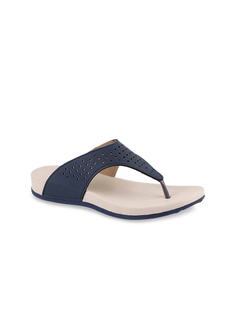 

WELCOME Women Navy Blue Open Toe Flats With Laser Cuts