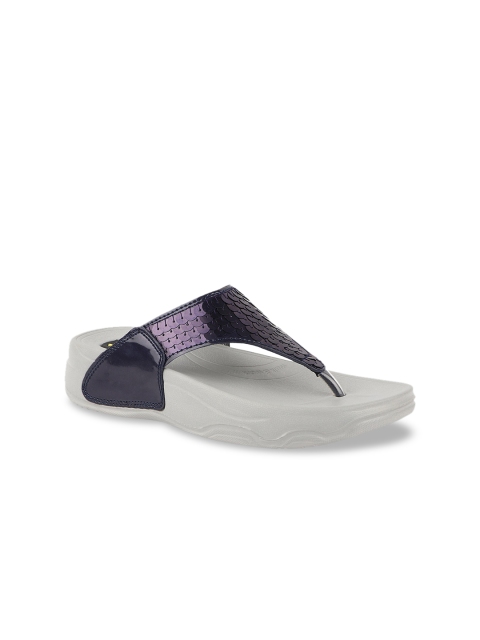 

WELCOME Women Navy Blue Embellished T-Strap Flats