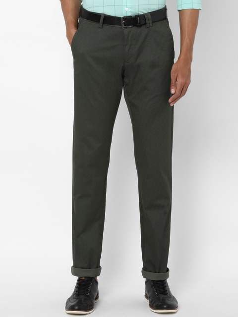 

Allen Solly Men Olive Green Textured Slim Fit Cotton Trousers