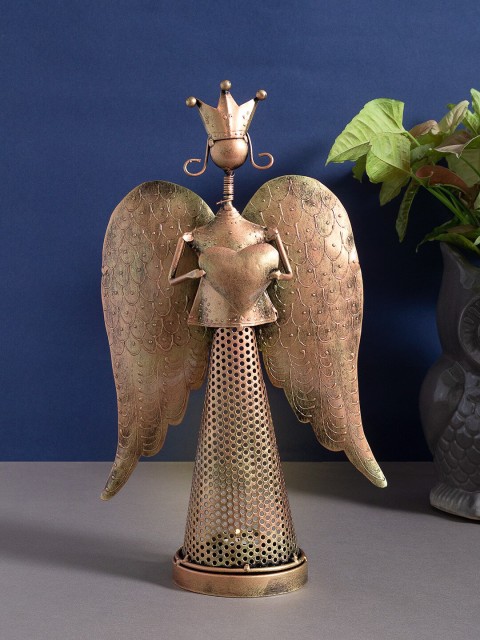 

Golden Peacock Copper-Toned Heart Wings Angel Figurine