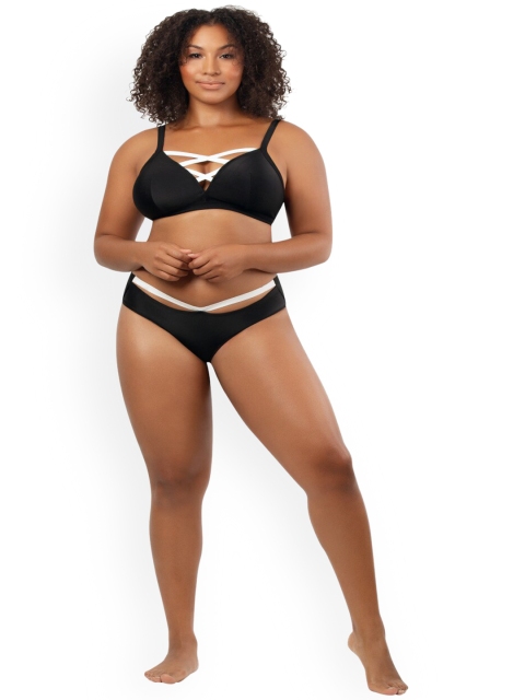

PARFAIT Women Black Solid Highwaist Bikini Bottom S8223 Black w White
