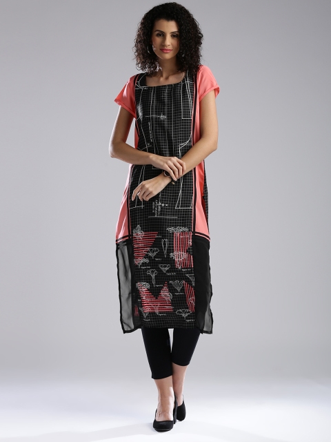 

W Women Black Printed Straight Kurta