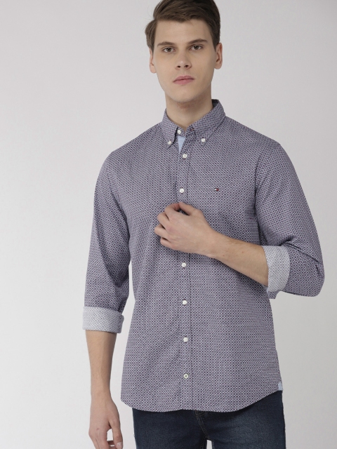 

Tommy Hilfiger Men Purple Printed New York Fit Casual Shirt