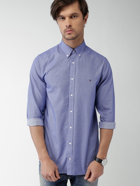 

Tommy Hilfiger Men Blue Slim Fit Self-Design Casual Shirt