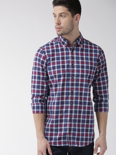 

Tommy Hilfiger Blue & Maroon Checked Slim Fit Casual Shirt