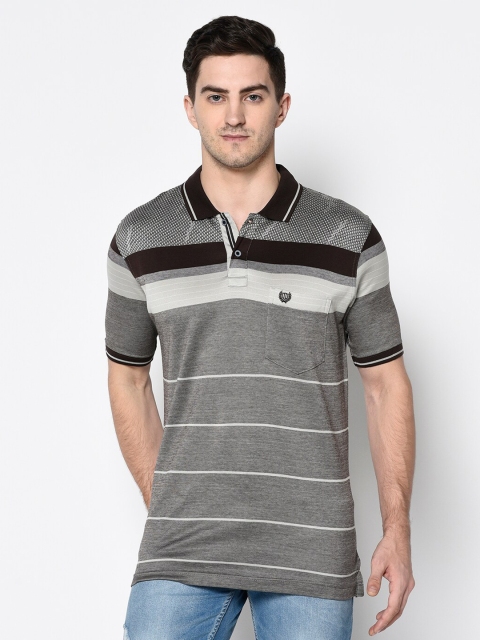 

Duke Men Black & Grey Striped Polo Collar T-shirt