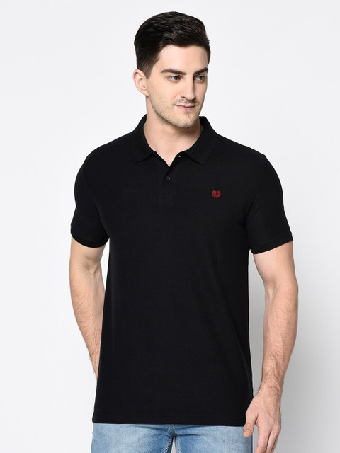 

Duke Men Black Polo Collar Slim Fit Cotton T-shirt