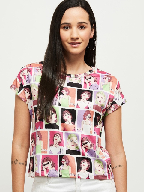 

max Women Multicoloured Printed Extended Sleeves T-shirt, Multi