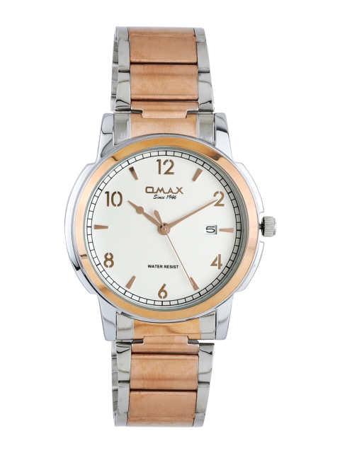 

Omax Men Embellished Dial & Rose Gold Toned Stainless Steel Bracelet Style Straps Analogue Watch BGS322, White