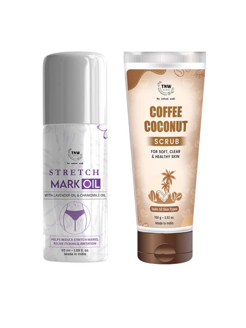

TNW the natural wash Set Of 2 Off White Stretch Mark Oil 100ml & Coffee Coconut Scrub