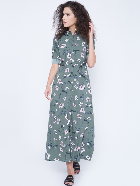 

Tokyo Talkies Women Olive Printed Maxi Dress