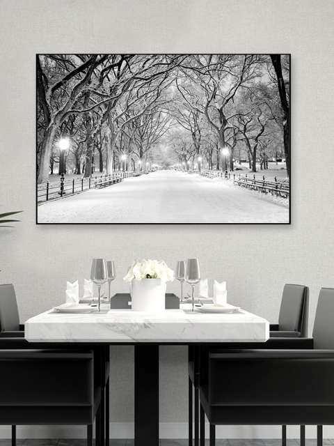 

WALLMANTRA White & Grey Sparkle Season Framed Canvas Wall Painting