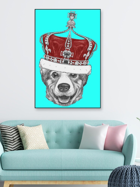 

WALLMANTRA Multi-coloured Dog Framed Canvas Painting Wall Art
