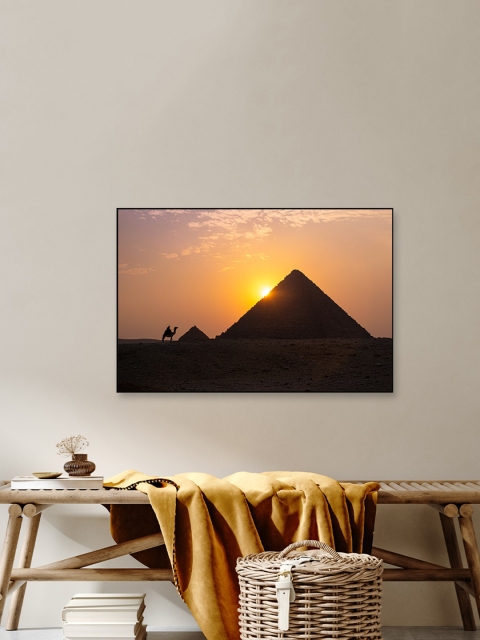 

WALLMANTRA Black & Brown Sunsets over Pyramids Framed Canvas Wall Painting