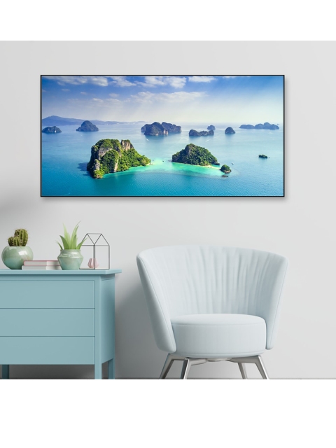 

WALLMANTRA Blue & Green Lush Tropical Island Phuket Framed Canvas Wall Painting