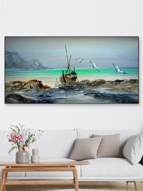 

WALLMANTRA Grey Melange & Green Jaw-Dropping Landscape Framed Canvas Wall Painting