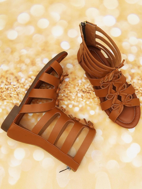

DChica Girls Brown Solid Party Gladiators Flats