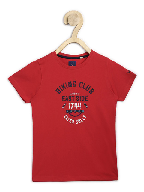 

Allen Solly Junior Boys Red & Black Typography Printed Pure Cotton T-shirt